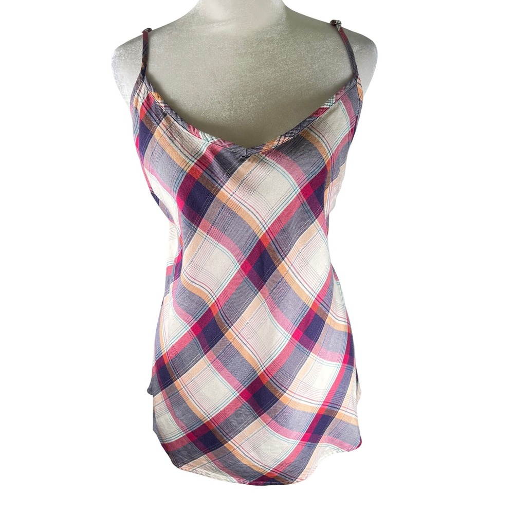 Eddie Bauer Womens Pink Purple Plaid Camisole Tank Top Large Western Y2K Cowgirl